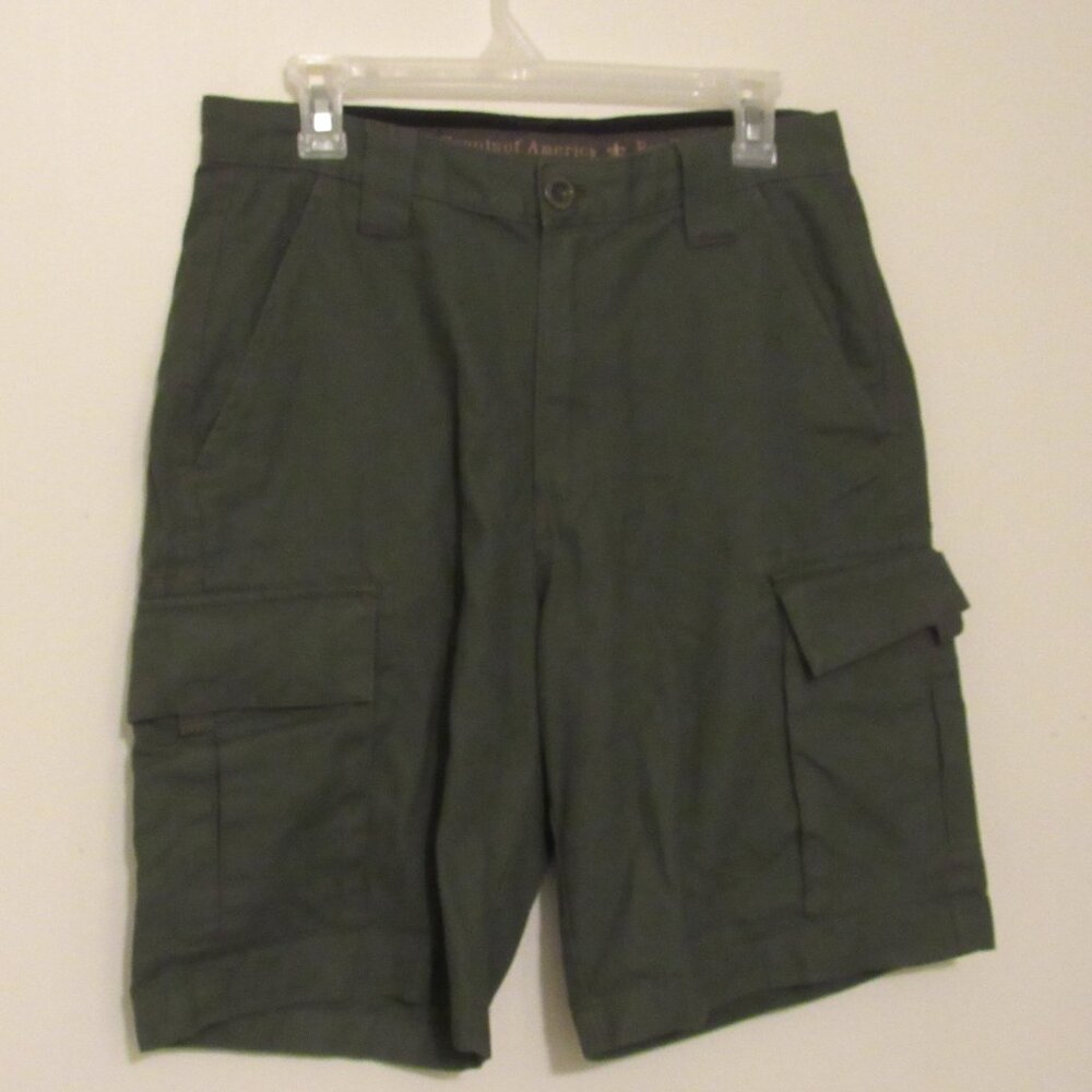 Mens Boy Scouts Of America Canvas Cargo Uniform Shorts Size 30 Green Camping